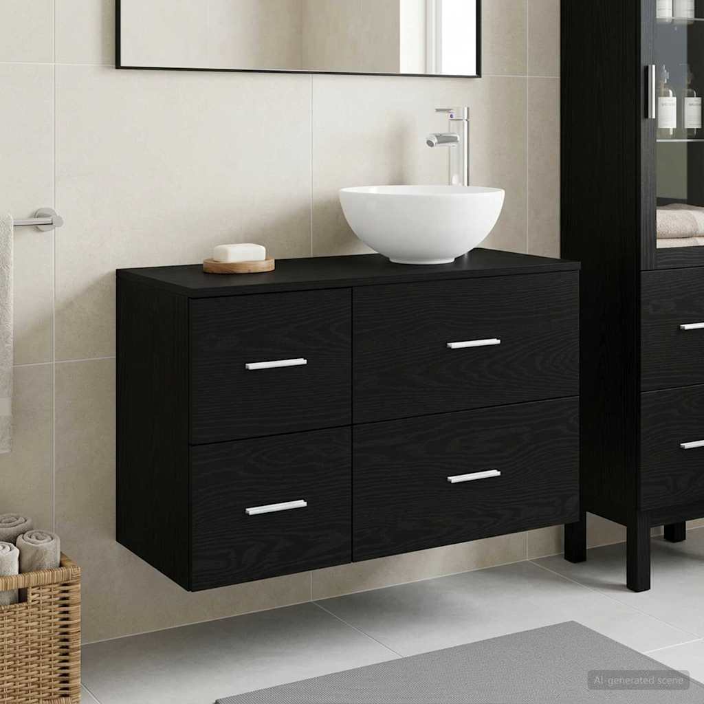 Bathroom Furniture Set 2 pcs Black Oak Engineered Wood