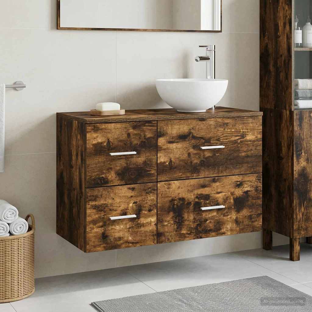Bathroom Furniture Set 2 pcs Smoked Oak Engineered Wood