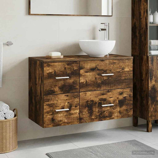 Bathroom Furniture Set 2 pcs Smoked Oak Engineered Wood