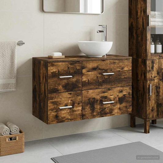 Bathroom Furniture Set 2 pcs Smoked Oak Engineered Wood