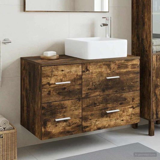 Bathroom Furniture Set 2 pcs Smoked Oak Engineered Wood