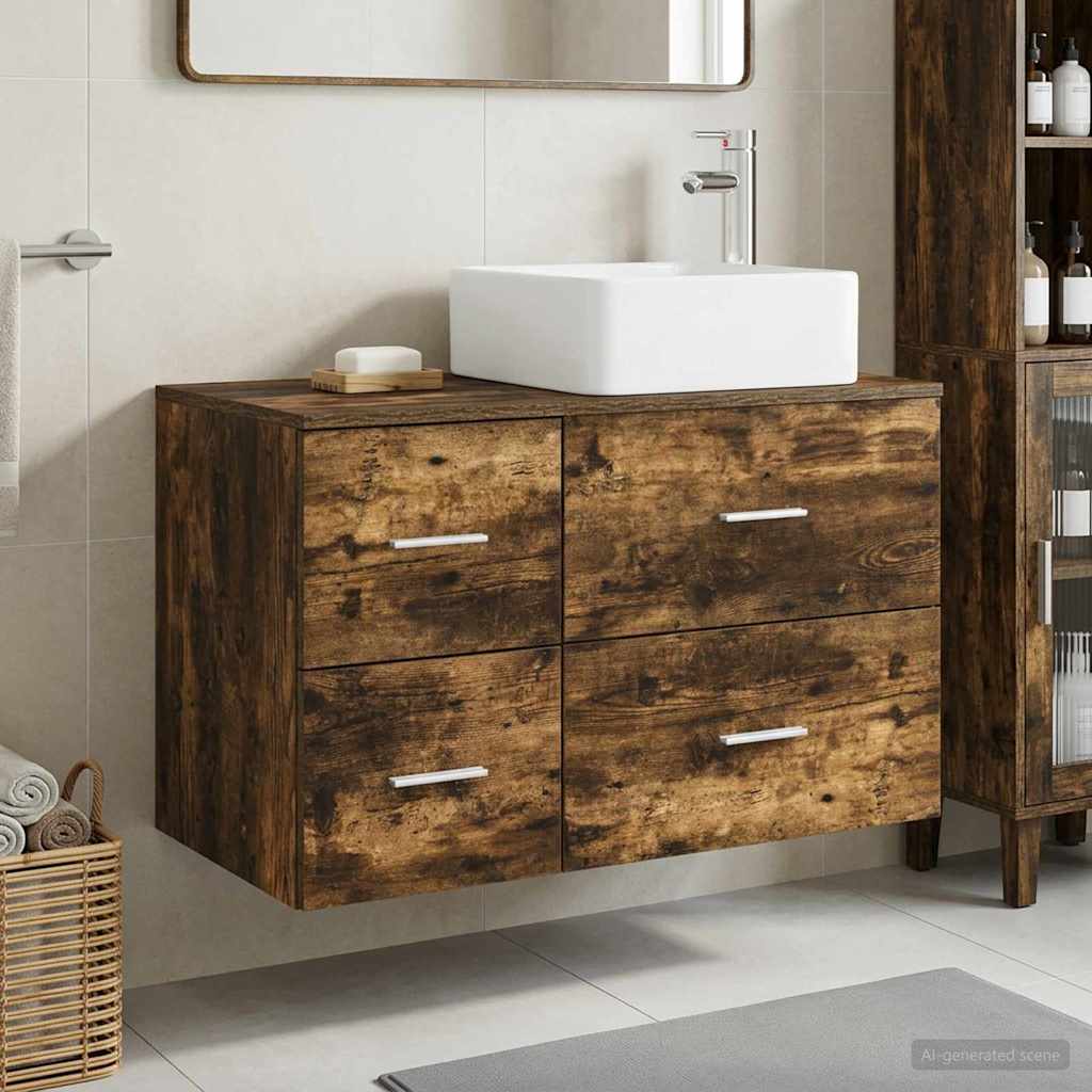 Bathroom Furniture Set 2 pcs Smoked Oak Engineered Wood