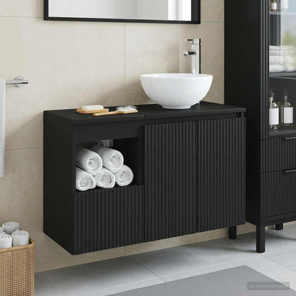 Bathroom Furniture Set 2 pcs Black Engineered Wood