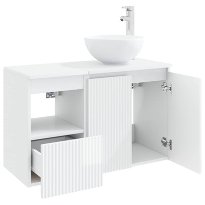 Bathroom Furniture Set 2 pcs High Gloss White Engineered Wood