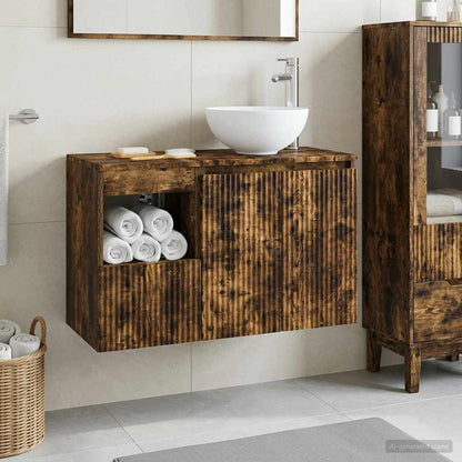 Bathroom Furniture Set 2 pcs Smoked Oak Engineered Wood