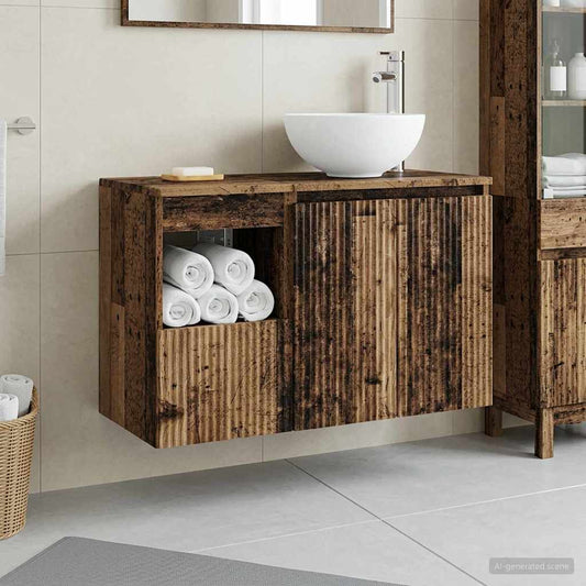 Bathroom Furniture Set 2 pcs Old Wood Engineered Wood