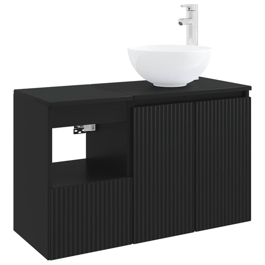 Bathroom Furniture Set 2 pcs Black Engineered Wood