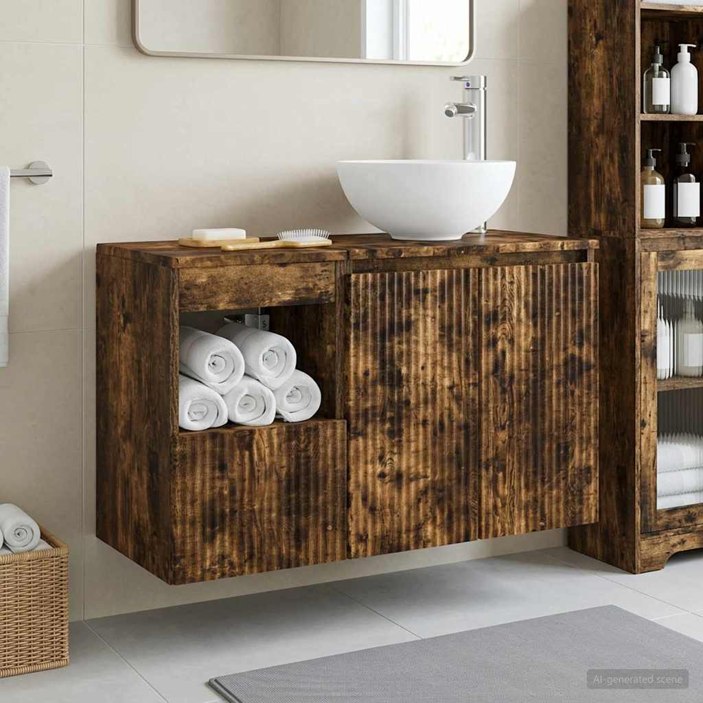 Bathroom Furniture Set 2 pcs Smoked Oak Engineered Wood