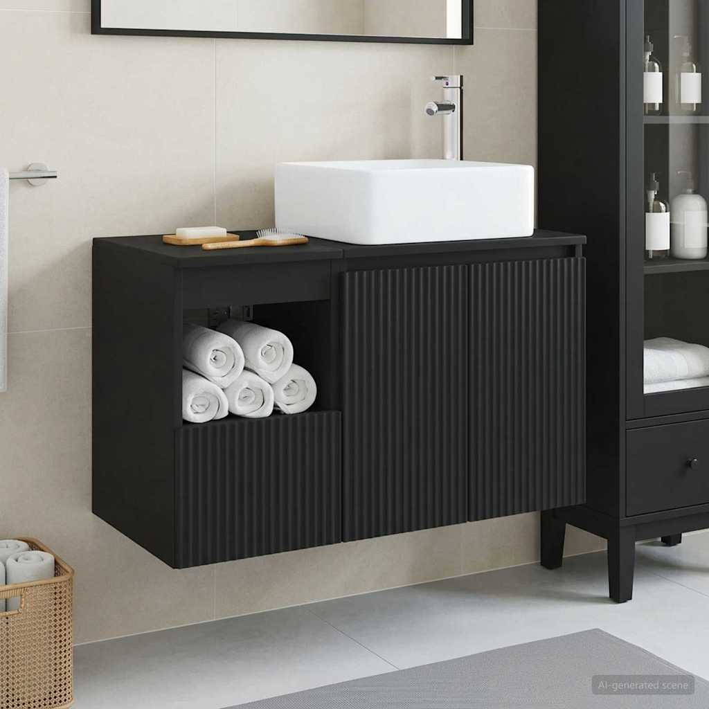 Bathroom Furniture Set 2 pcs Black Engineered Wood