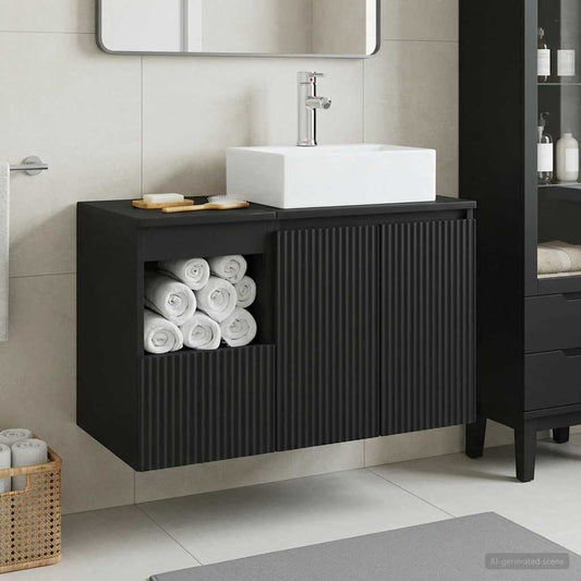 Bathroom Furniture Set 2 pcs Black Engineered Wood