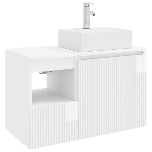 Bathroom Furniture Set 2 pcs High Gloss White Engineered Wood