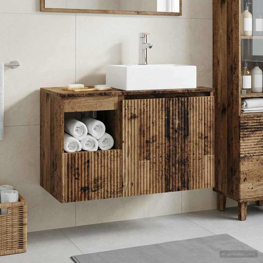 Bathroom Furniture Set 2 pcs Old Wood Engineered Wood