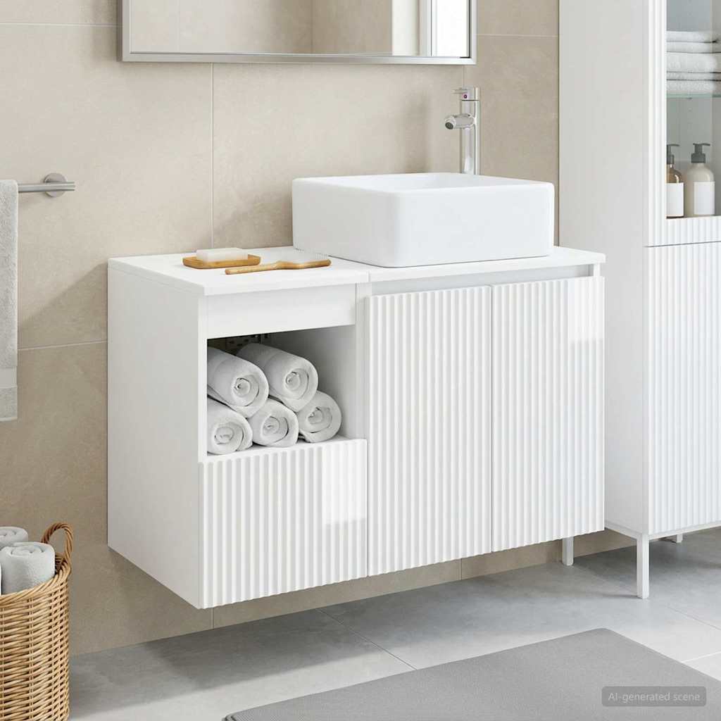 Bathroom Furniture Set 2 pcs High Gloss White Engineered Wood