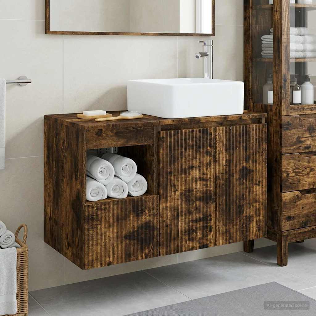 Bathroom Furniture Set 2 pcs Smoked Oak Engineered Wood