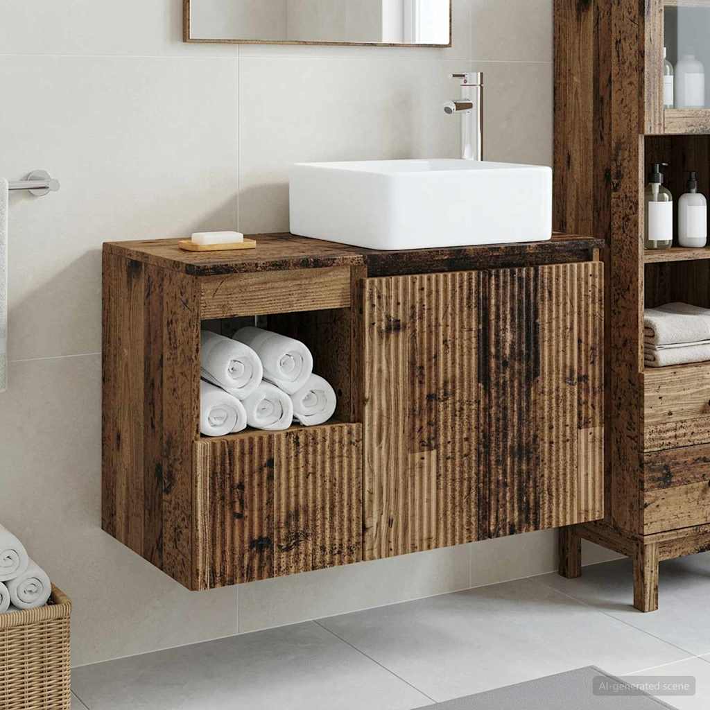Bathroom Furniture Set 2 pcs Old Wood Engineered Wood