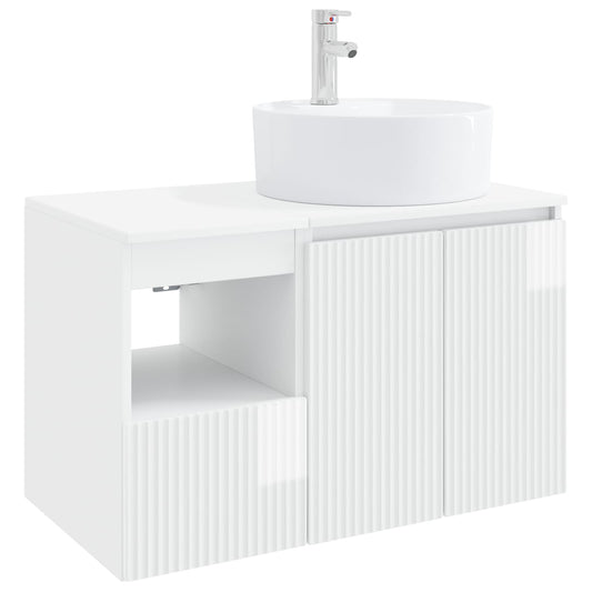Bathroom Furniture Set 2 pcs High Gloss White Engineered Wood