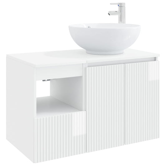 Bathroom Furniture Set 2 pcs High Gloss White Engineered Wood