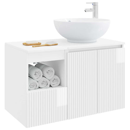 Bathroom Furniture Set 2 pcs High Gloss White Engineered Wood