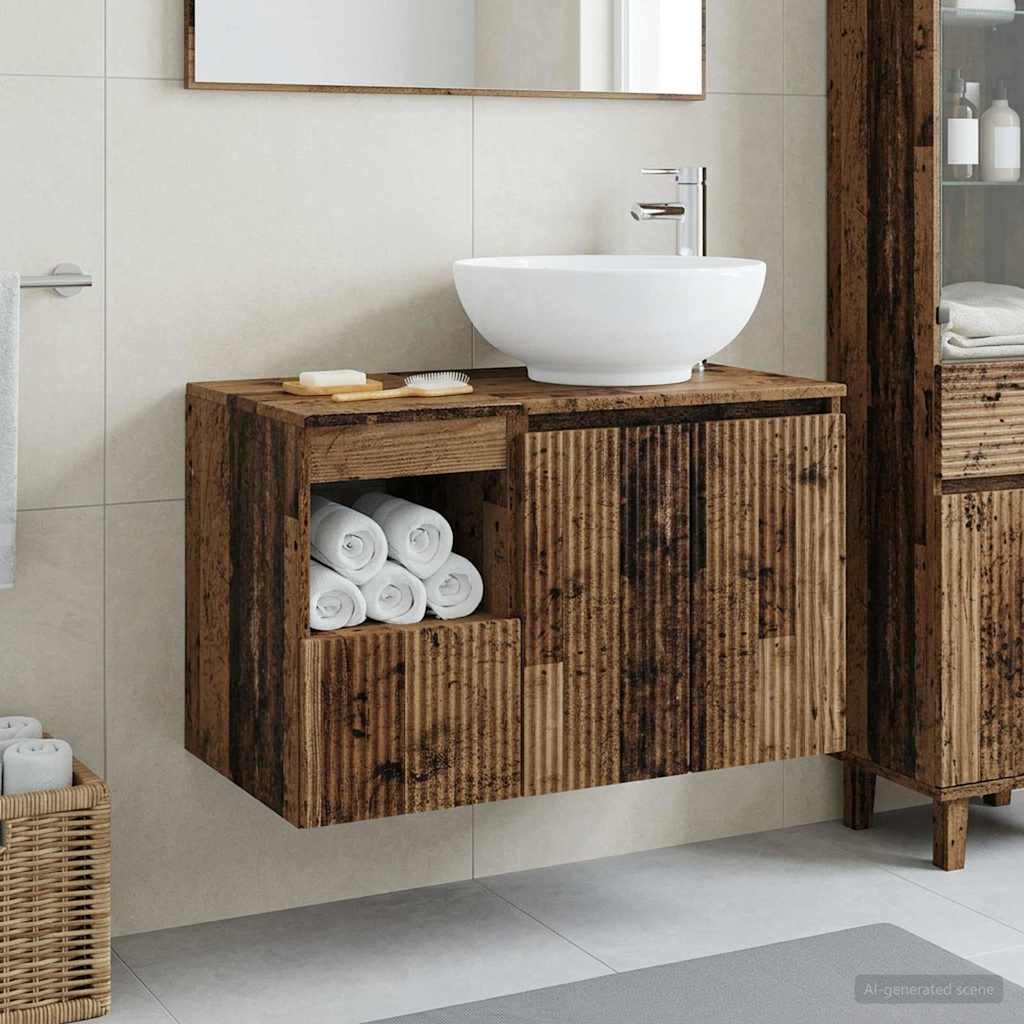Bathroom Furniture Set 2 pcs Old Wood Engineered Wood