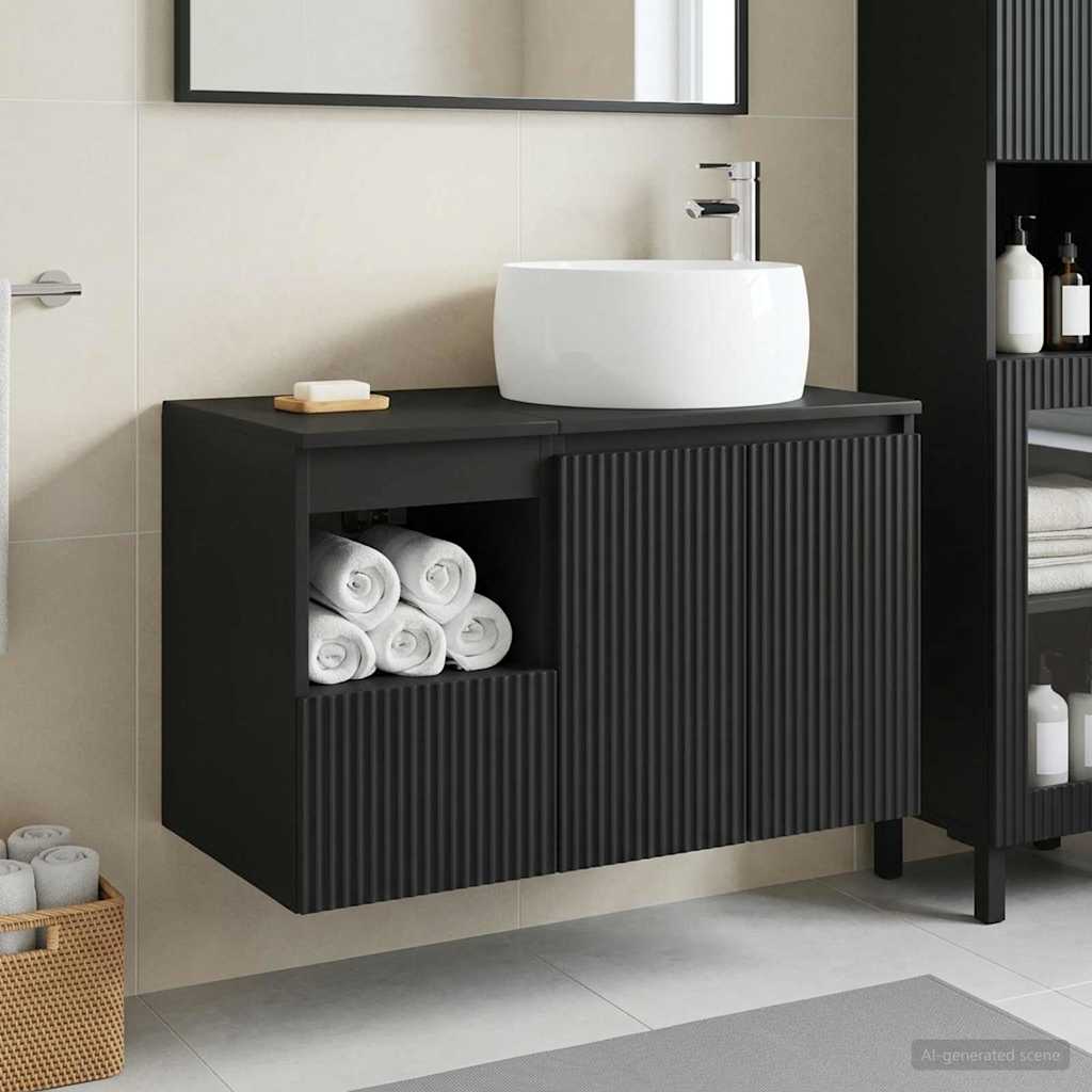 Bathroom Furniture Set 2 pcs Black Engineered Wood