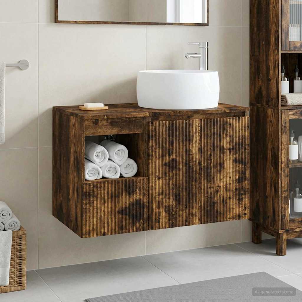 Bathroom Furniture Set 2 pcs Smoked Oak Engineered Wood