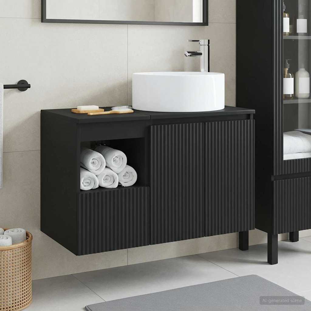Bathroom Furniture Set 2 pcs Black Engineered Wood