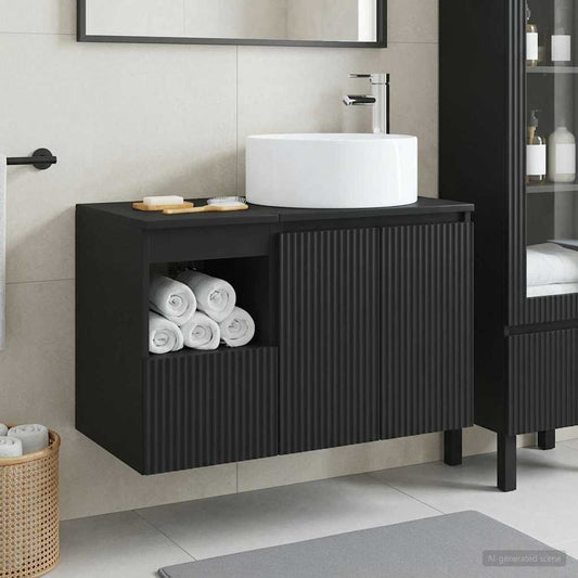 Bathroom Furniture Set 2 pcs Black Engineered Wood