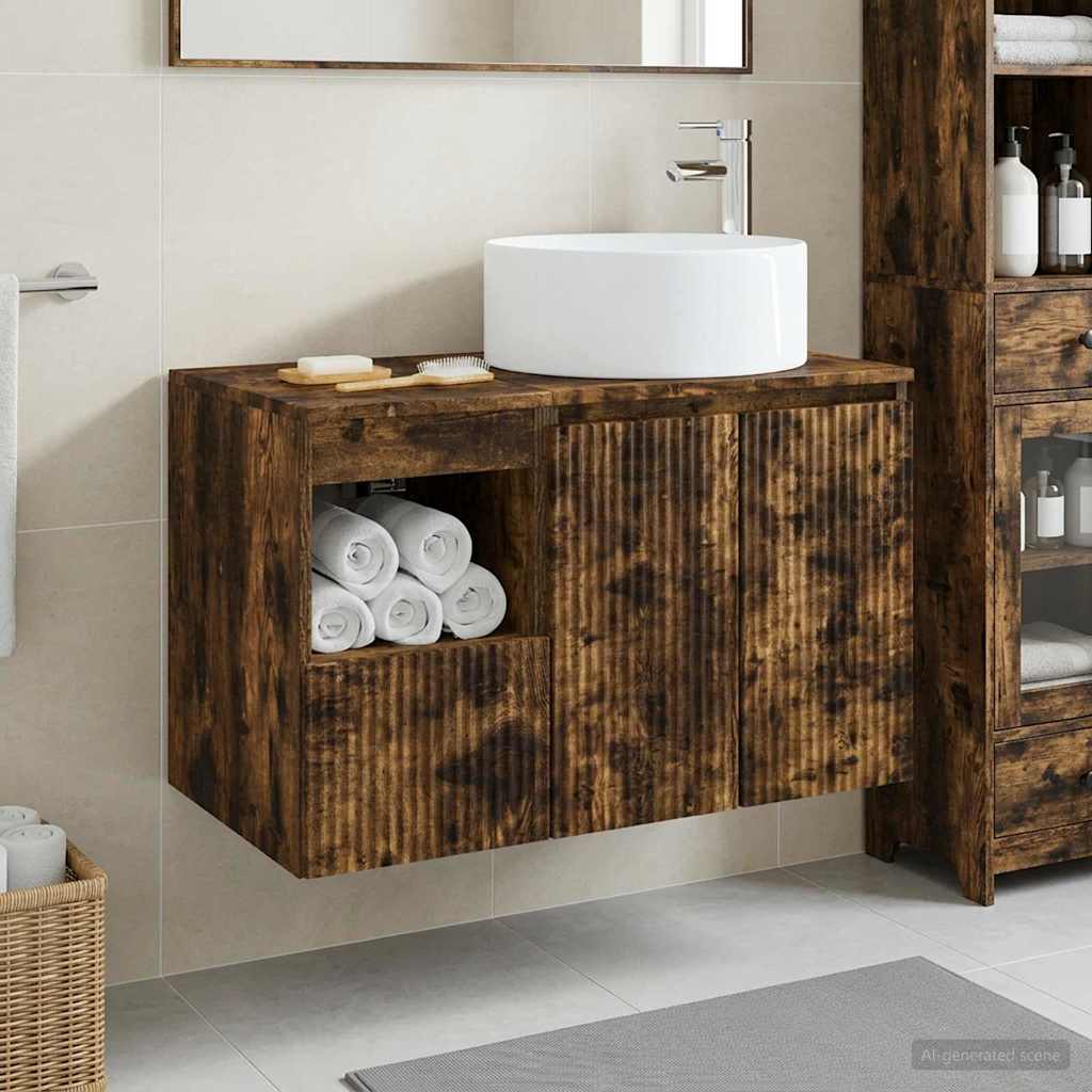 Bathroom Furniture Set 2 pcs Smoked Oak Engineered Wood