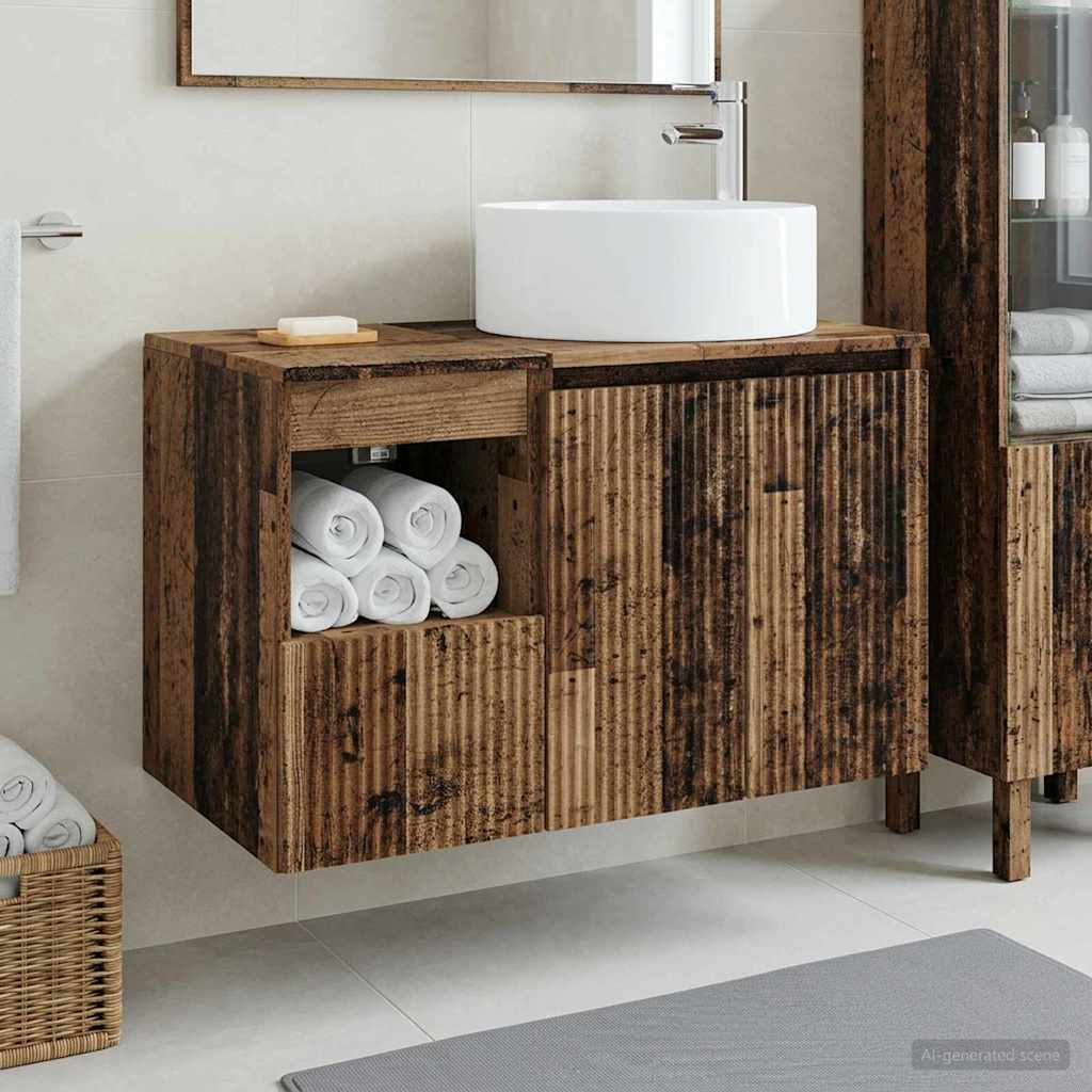 Bathroom Furniture Set 2 pcs Old Wood Engineered Wood
