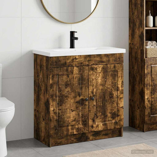 Bathroom Furniture Set Smoked Oak 56 x 37.5 x 81 cm