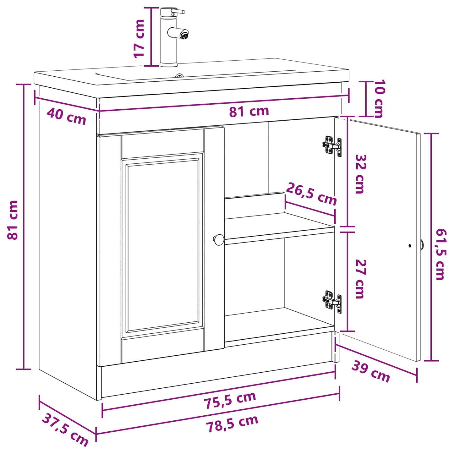 Bathroom Furniture Set Sonoma Oak 78.5 x 37.5 x 81 cm