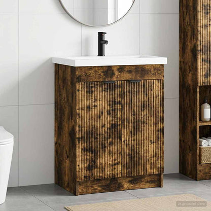 Bathroom Furniture Set Smoked Oak 56 x 37.5 x 81 cm
