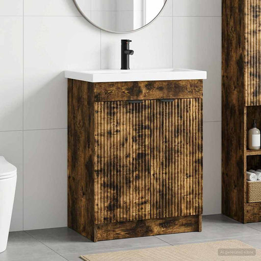 Bathroom Furniture Set Smoked Oak 56 x 37.5 x 81 cm