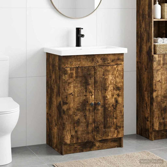 Bathroom Furniture Set Smoked Oak 56 x 37.5 x 81 cm