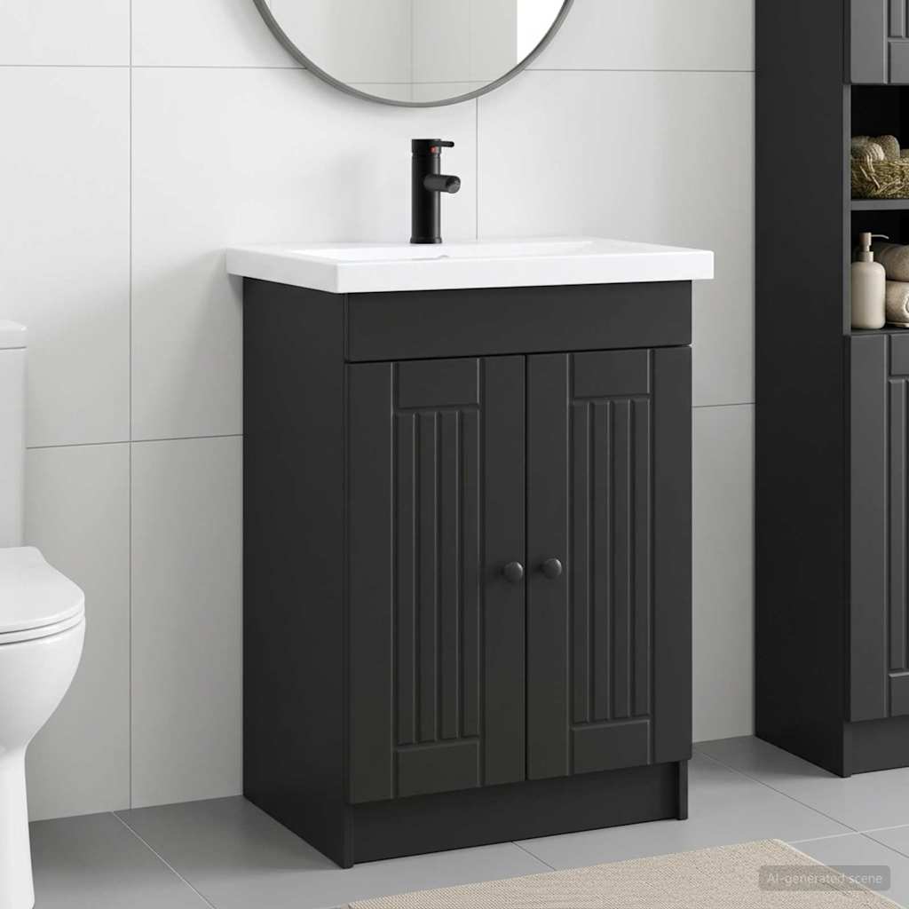Bathroom Furniture Set Black 56 x 37.5 x 81 cm Engineered Wood