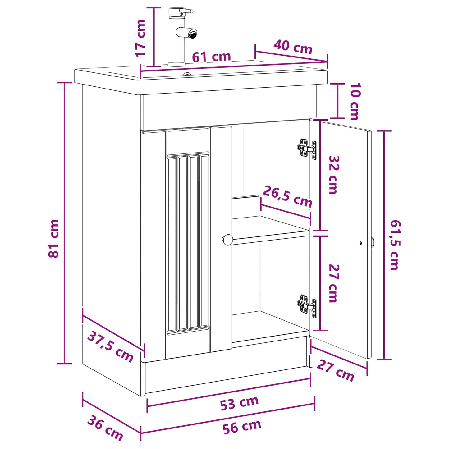 Bathroom Furniture Set Artisan Oak 56 x 37.5 x 81 cm