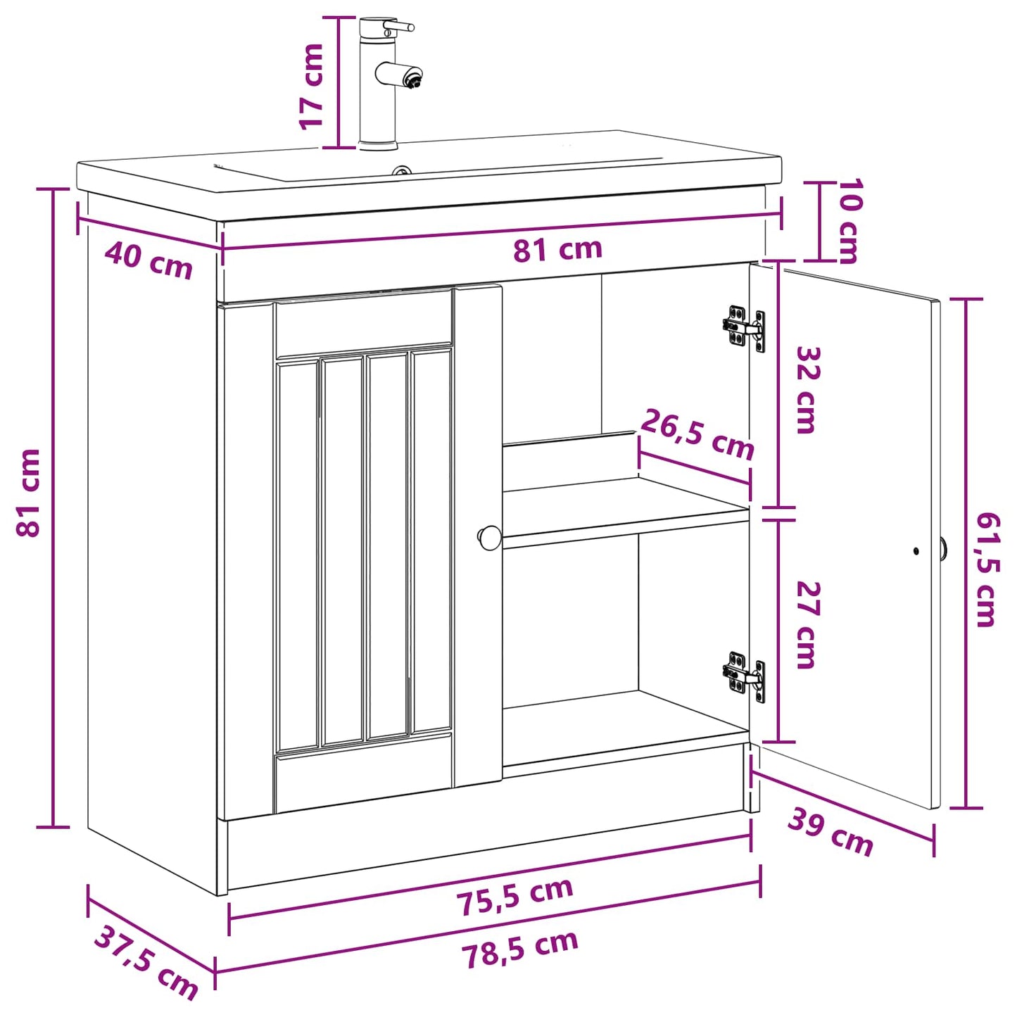 Bathroom Furniture Set Sonoma Oak 78.5 x 37.5 x 81 cm