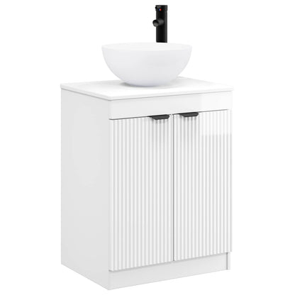 Bathroom Furniture Set High Gloss White Engineered Wood