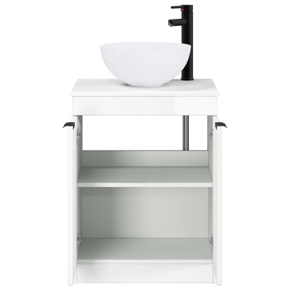 Bathroom Furniture Set High Gloss White Engineered Wood