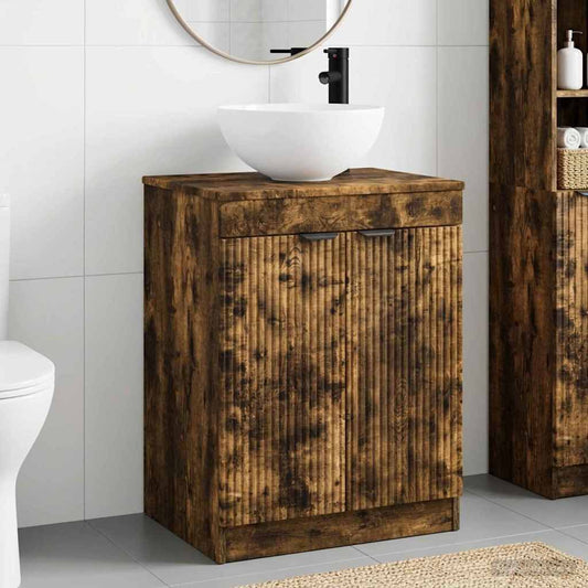 Bathroom Furniture Set Smoked Oak Engineered Wood