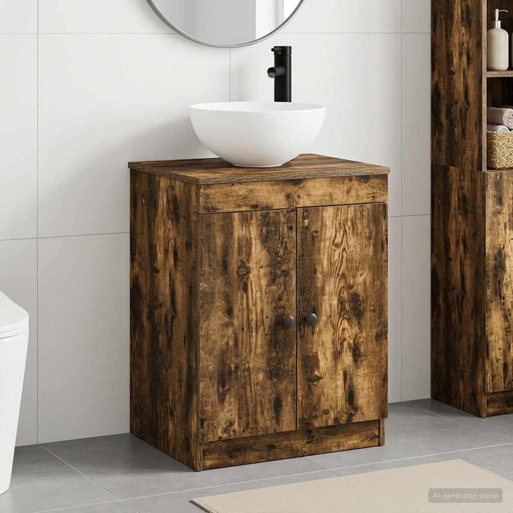 Bathroom Furniture Set Smoked Oak Engineered Wood
