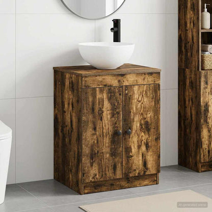 Bathroom Furniture Set Smoked Oak Engineered Wood