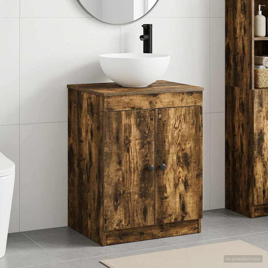 Bathroom Furniture Set Smoked Oak Engineered Wood