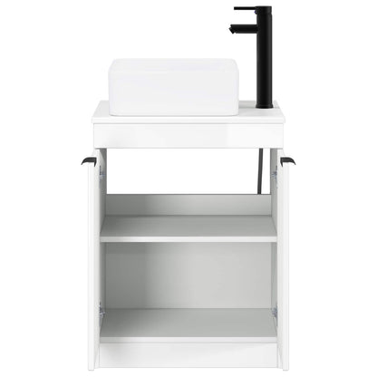 Bathroom Furniture Set High Gloss White Engineered Wood