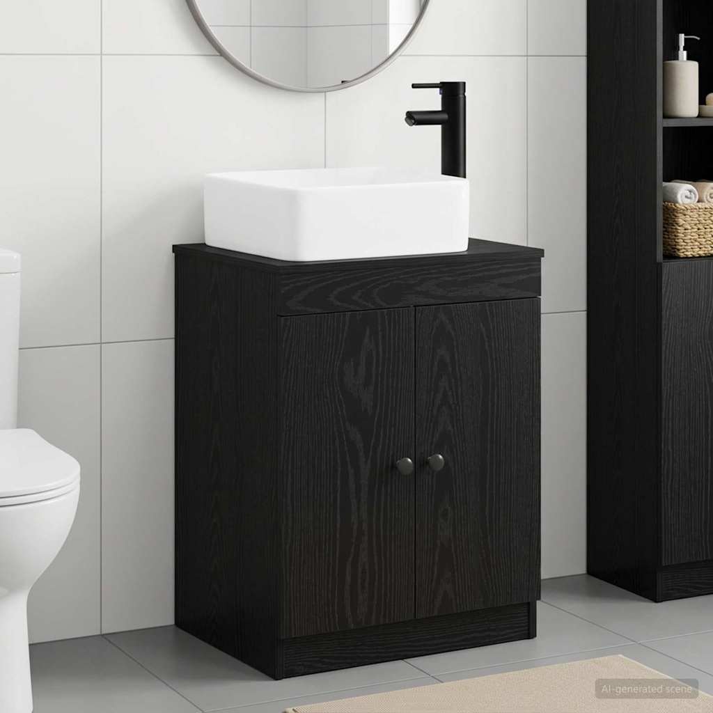 Bathroom Furniture Set Black Oak Engineered Wood