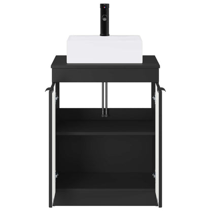 Bathroom Furniture Set Black Engineered Wood