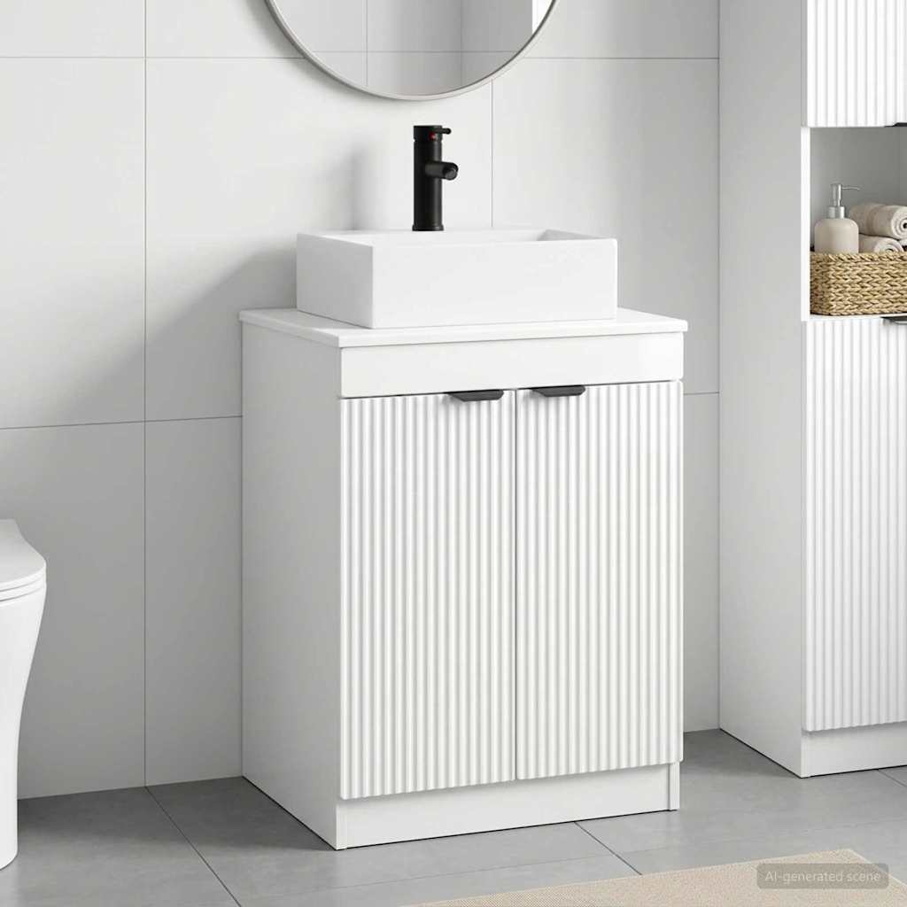 Bathroom Furniture Set High Gloss White Engineered Wood