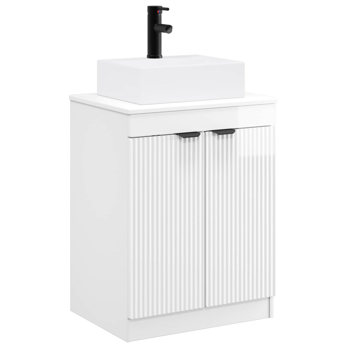 Bathroom Furniture Set High Gloss White Engineered Wood