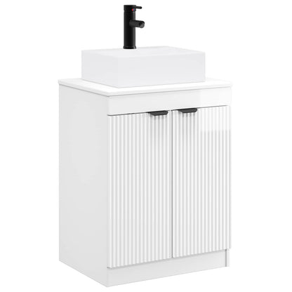 Bathroom Furniture Set High Gloss White Engineered Wood
