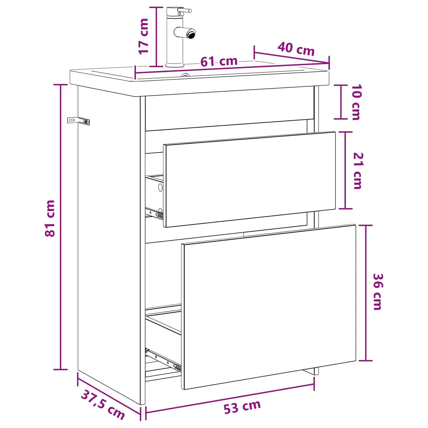 Bathroom Furniture Set Black Oak 61 x 40 x 84.5 cm